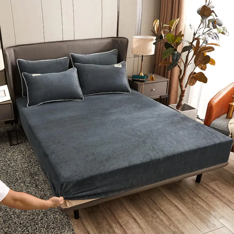 Winter Plush Elastic Fitted Sheet Double Bed Sheet Soft Warm Velvet Bedspread Mattress Cover Bed Linen Protector 90 150 160x200