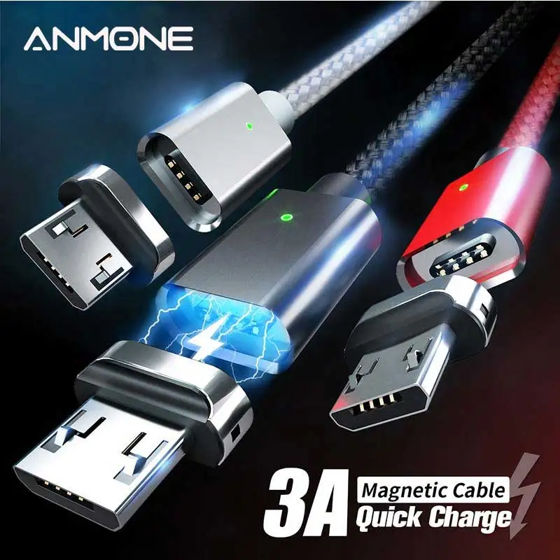 ANMONE Magnetic Cable Quick Charger Micro USB Cable 1m 2m Android Data Cord Magnet Charge for Mobile Phone Fast Charging Wire