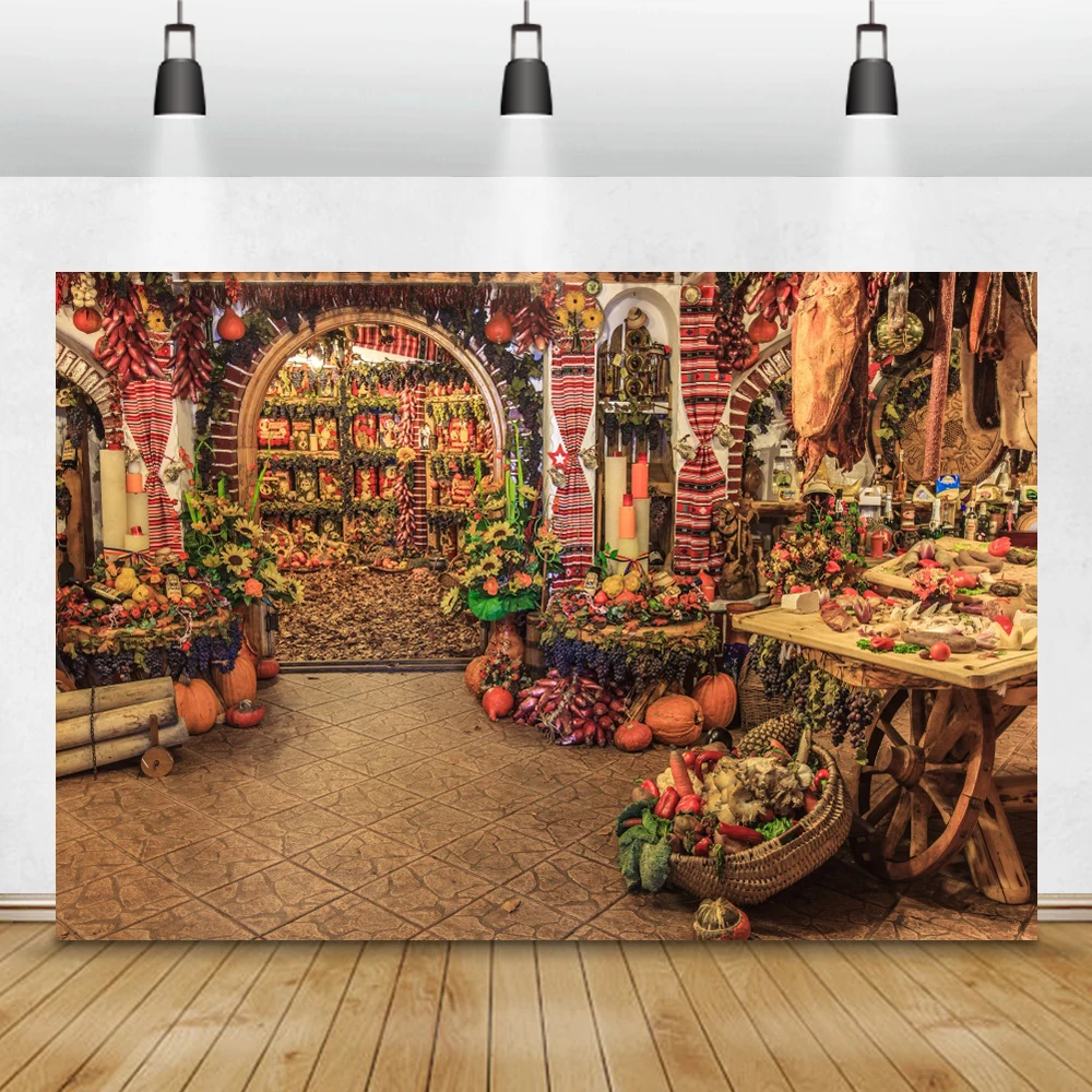 Laeacco Autumn Vegetable Shop Food Pumpkin Bar Cart Interior Decor Photography Backdrops Photo Backgrounds For Photo Studio Prop