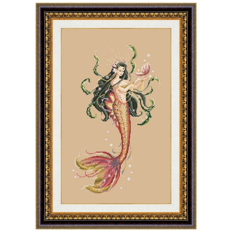 Dreampattern Pearl of the ocean cross stitch kit beads pattern design 18ct 14ct 11ct linen flaxen canvas embroidery DIY