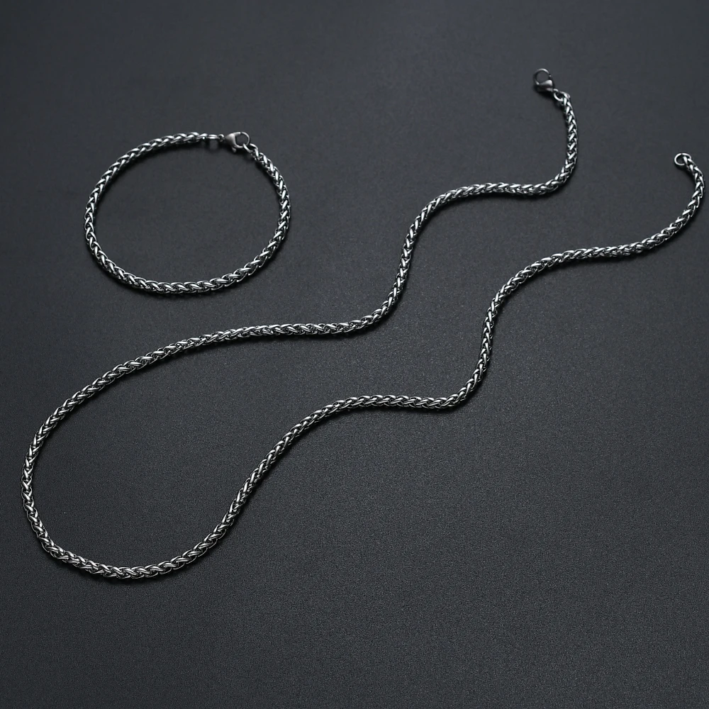 Low Price Stainless Steel Fashion Jewelry Set Keel Chain Necklace & Bracelet For Men Hip Hop Rock Style Jewelry drop shipping