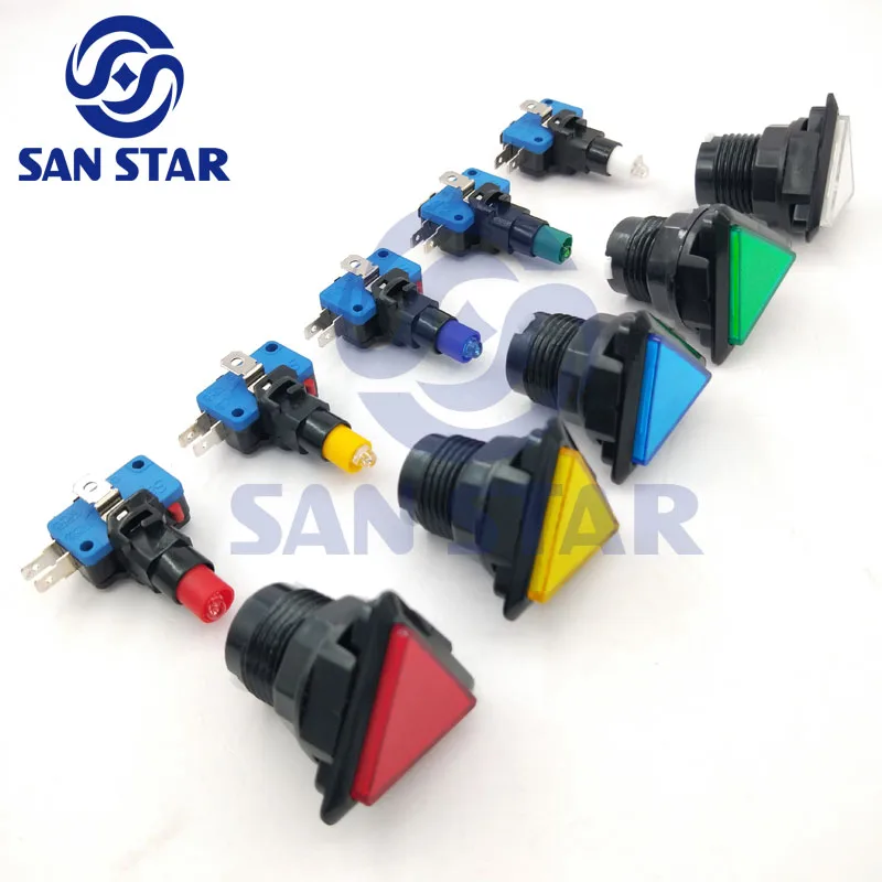 30 Pcs Illuminated 5v 12v Triangle LED Light Arcade Game Push Button With Microswitch 5 Colors