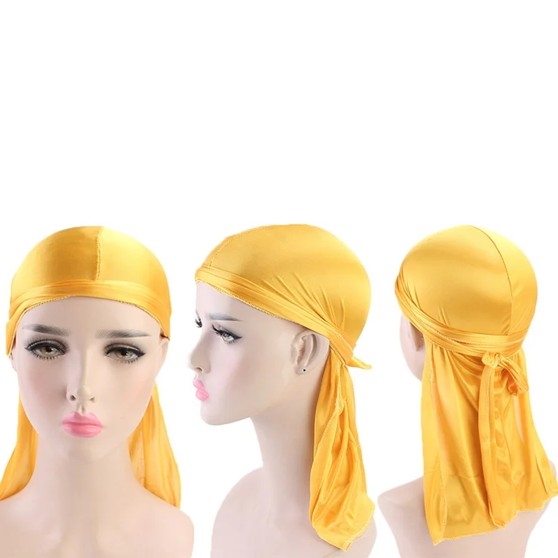 Unisex Durag Long Headwrap Imitation Silk Satin Breathable Turban Hat Wigs Silky Chemo Cap Pirate Hat 1PC