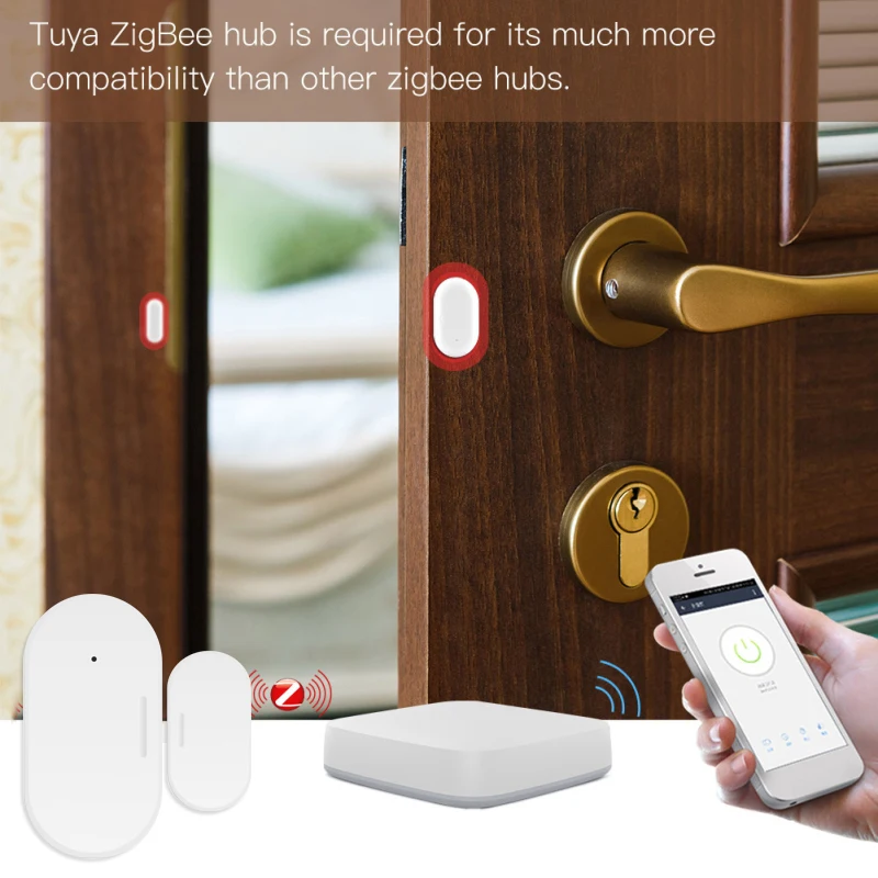 Zigbee Door Window Sensor Tuya APP Open Entry Smart Security Alarms Compatible with Smartthings Alexa Google Home Hub Required