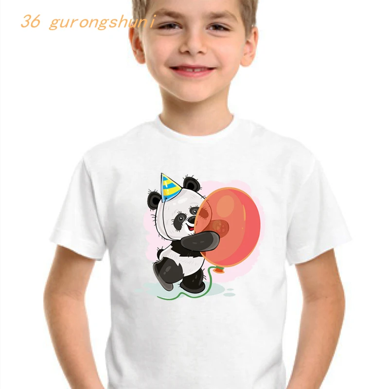 cute tshirt girl baby panda cartoon t shirt Bear girls tops happy Birthday kids clothes boys t shirts children t-shirts Dropship