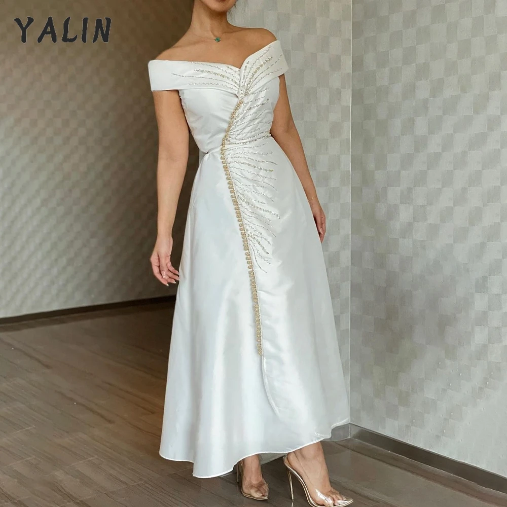 YALIN – robe De bal musulmane en Satin, épaules dénudées, bouffante, caftan marocain, paillettes, longueur cheville, robes De fête