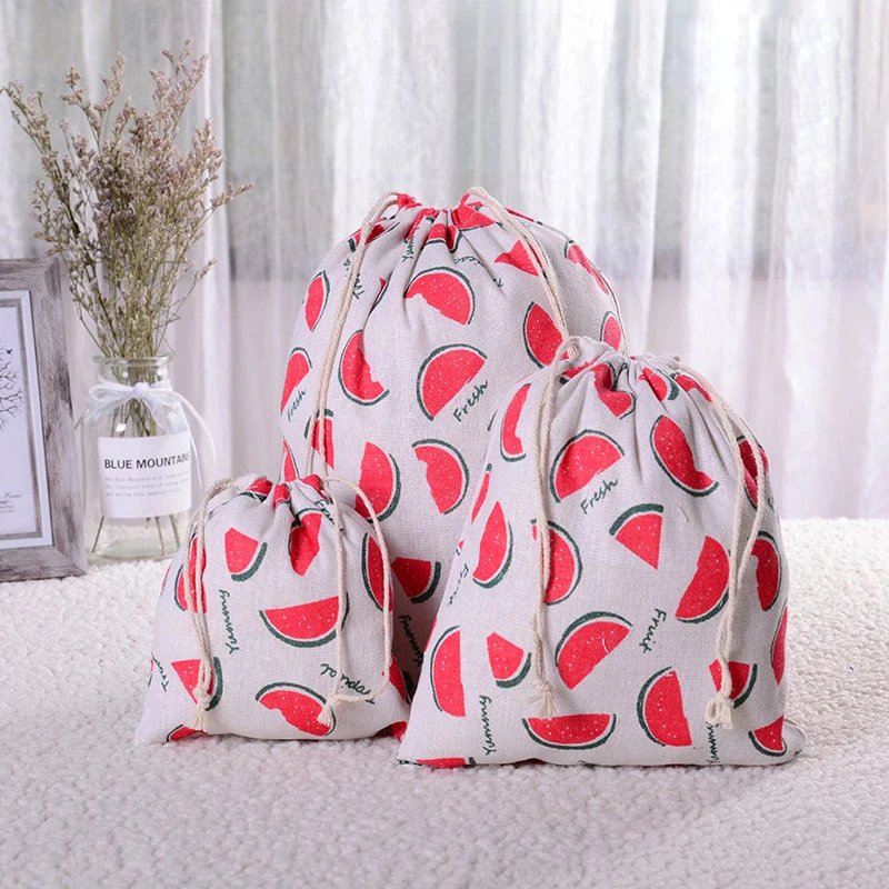 1 pz anguria pesca coulisse cotone lino sacchetto di immagazzinaggio regalo caramelle tè gioielli organizzatore trucco monete cosmetiche chiavi