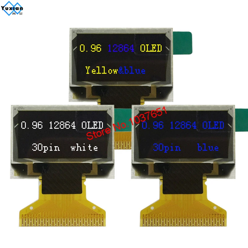 0.96” Oled 30pin Display 128x64 SSD1306 SPI IIC blue yellow white