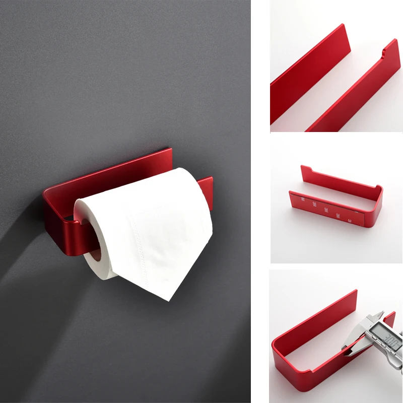 Aluminum Bathroom Accessories Sets 3M Tape Toilet Brush Holder Ceramic Toilet Roll Paper Holder Red Robe Hook Towel Holder