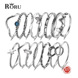 925 Sterling Silver Oxidized Rings White Zircon Turquoise Fine Jewelry Simple Stylish Silver Finger Ring Gift for Women