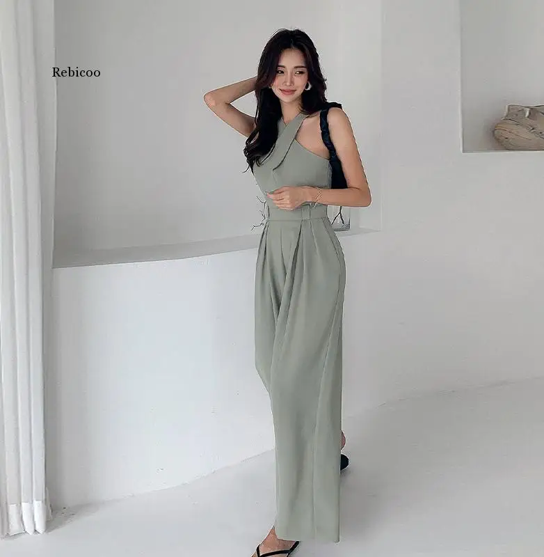 Nieuwe Vrouwen Jumpsuits Sexy Backless Rompertjes Vrouwelijke Effen Wijde Pijpen Office Lady Jumpsuits