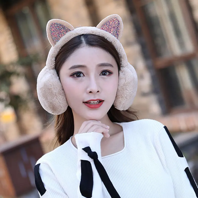 

Ear Muffs Cat Animal Ears Warmer For Women Girls Cute Winter Outdoor Ear Cover Warm Sequin Earmuffs Fluffy Earflap Ear Warmers