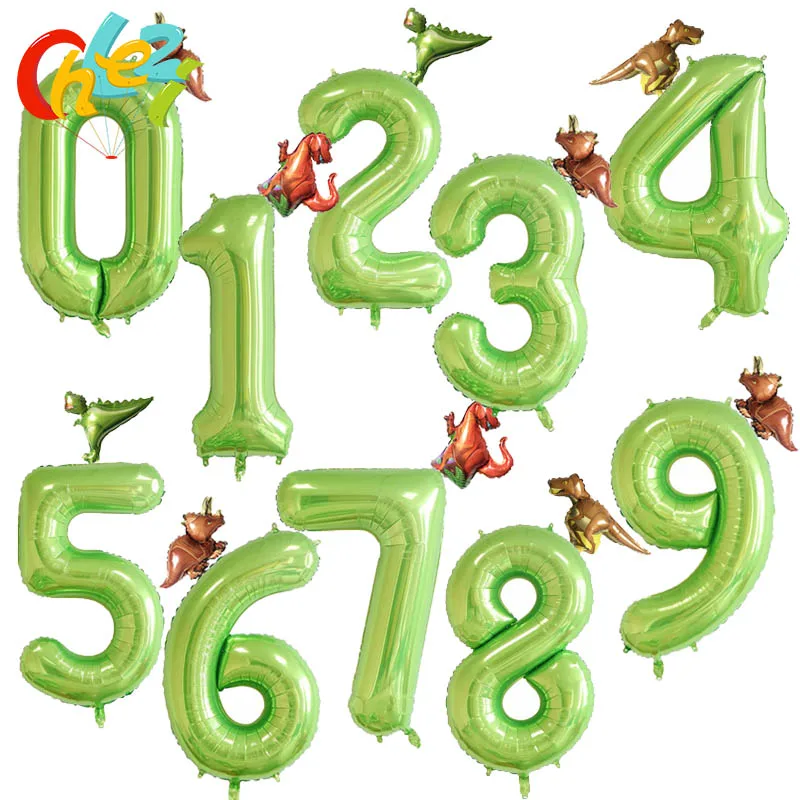 Dinosaur 40 Inch Dino Green Number Foil Balloons Jungle Party Helium Balloon Baby Boy Birthday Baby Shower Globos Decoration