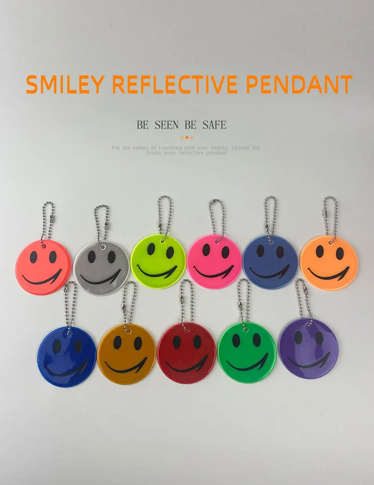 10Pcs 6CM Cute Smile Face Keychain Reflective Keyring Smiling Face Bag Pendant Accessories Gift High visibility traffic safety