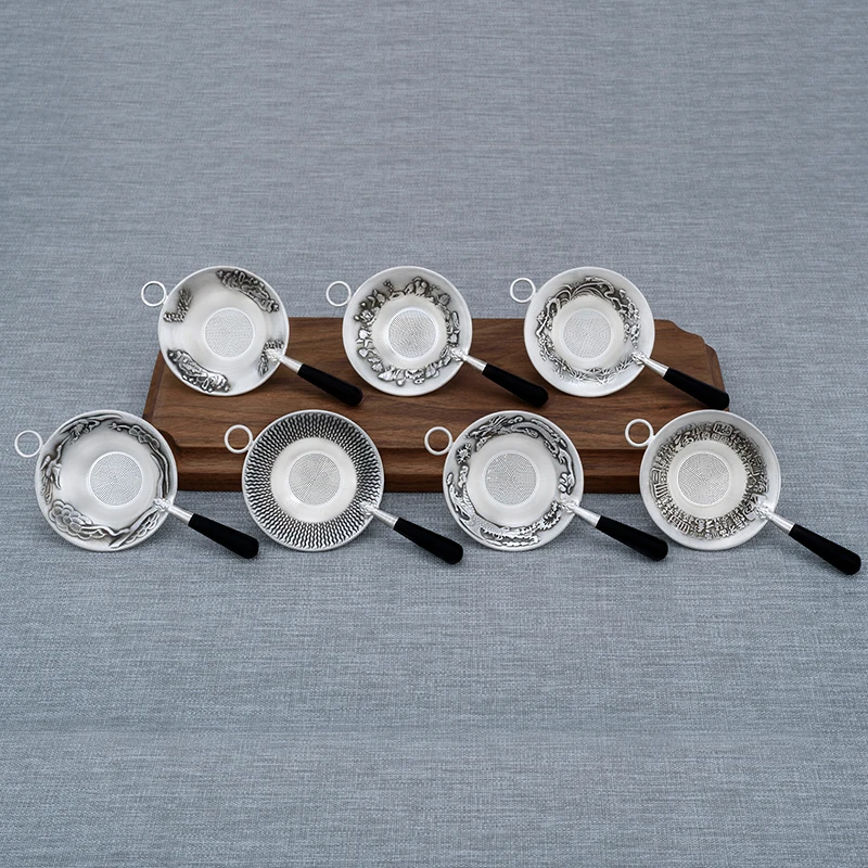 Pure Silver Tea Leak 999 Tea Filter Handmade Baifu Retro Home Tea Ceremony Small Filter Pure Silver Tea Filter