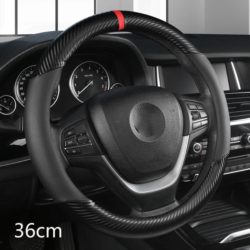 36cm Leather +Carbon Fiber Car Steering Wheel Cover Size S for Honda Civic Ciimo Jade SUZUKI Alto NISSAN Juke Auto Accessories