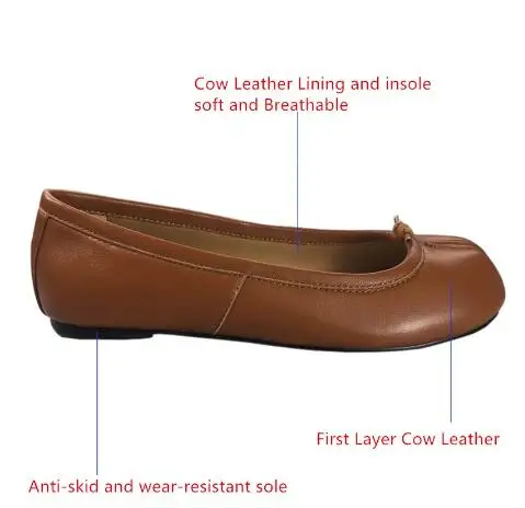 Hot Women Split Toe Real Leather Ninja Tabi Flats First Layer Cow Leather Ballet Flat Woman Genuine Leather Female Lady Shoes