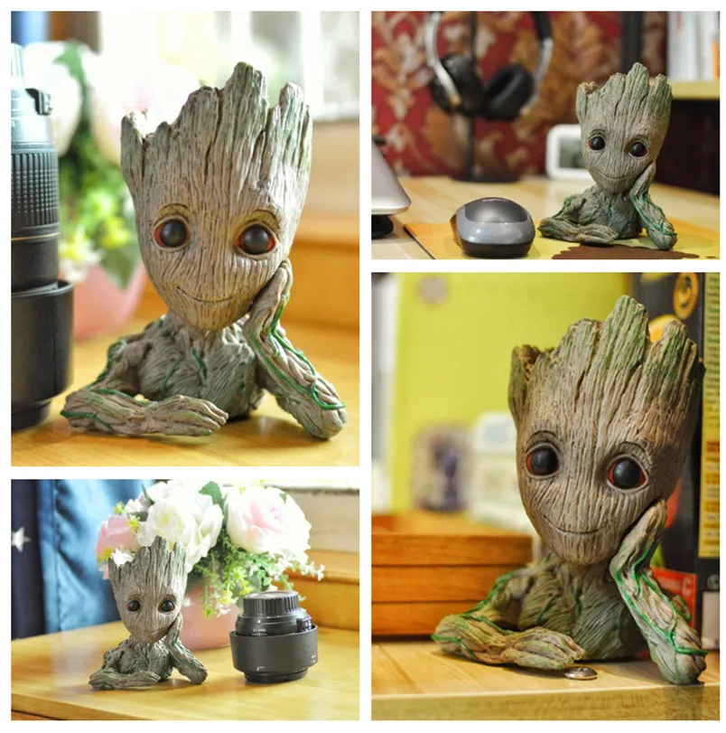 Cute Cartoon Tree Aquarium Stone Decoration Hero Figure Groot Flower Pot Aquarium Garden Home Decor Fish Tank Stone Cave Shelter