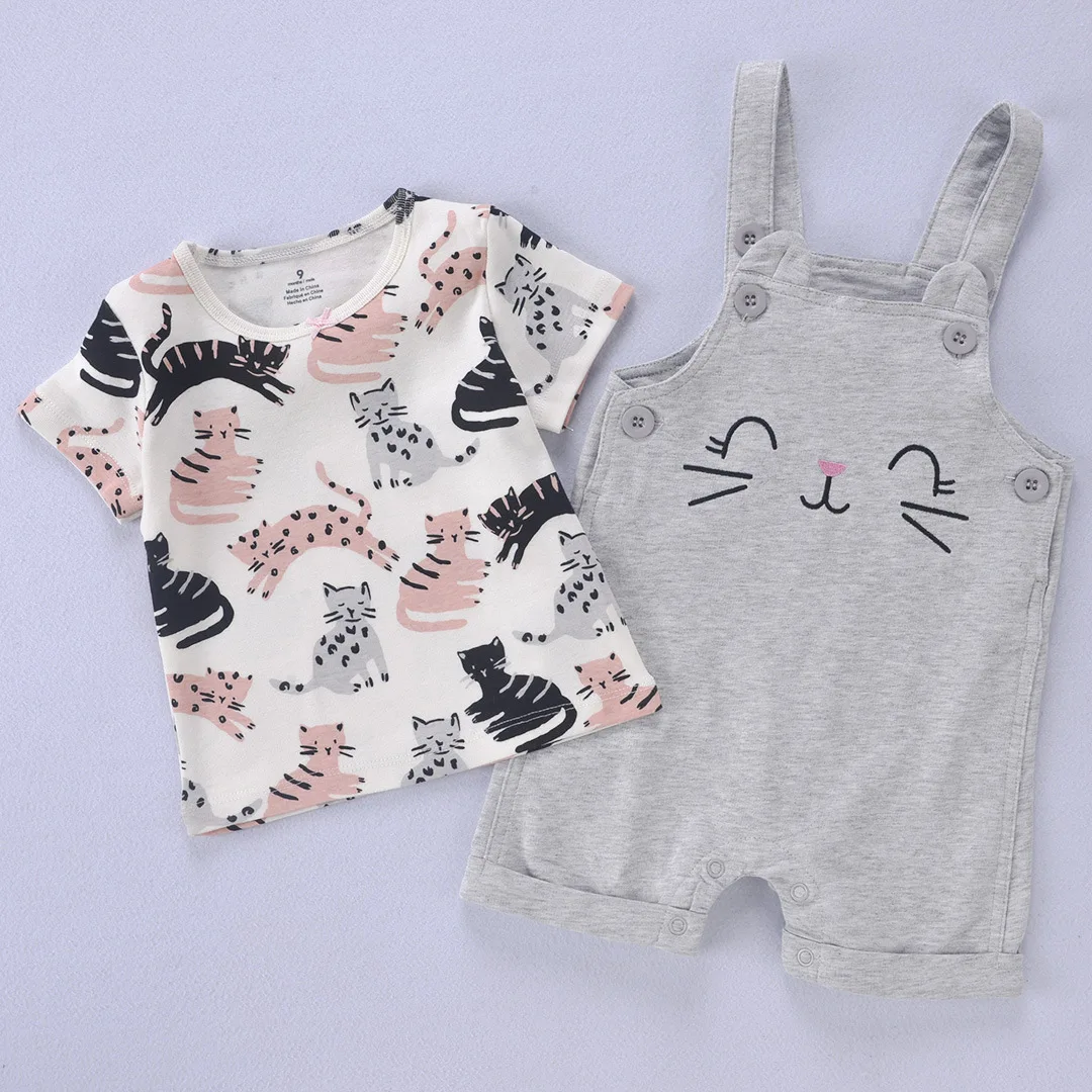 Baby clothes set suspender pant + tshirt summer baby clothes set cotton T-shirt  two-piece set toddler girl clothes ropa de nina