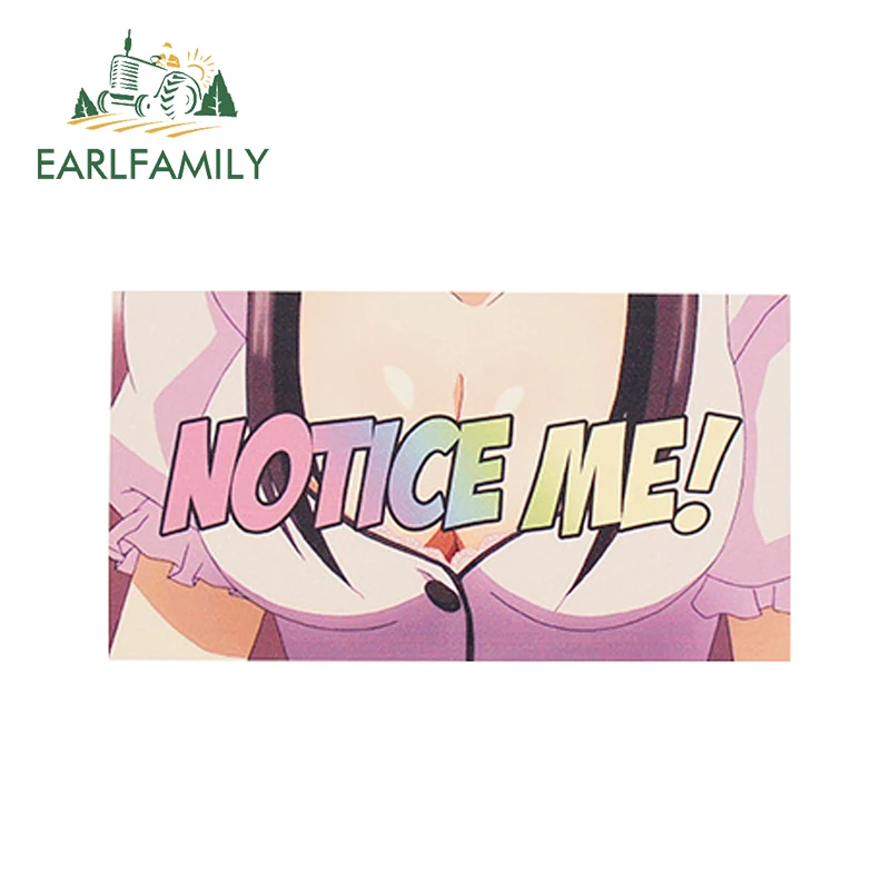 EARLFAMILY 13cm x 7cm Notice Me! Anime Boobs Sticker Cartoon Car Styling Car Window Bumper Decal JDM Waterproof Car Stickers