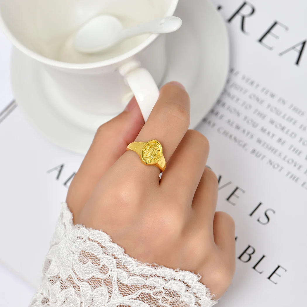 Trendy Gold Color Portrait Seal Rings For Women Girls Lover Couple Rings Friendship Engagement Wedding Rings 2021 Jewelry Gift