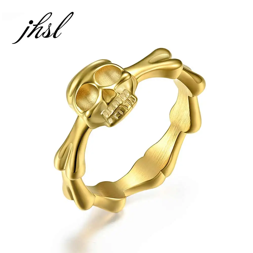 Unisex Punk Skull  Rings for Men Women Design Stainless Steel Black Gold Silver Color Party Gift size 5 6 7 8 9 10 11 12