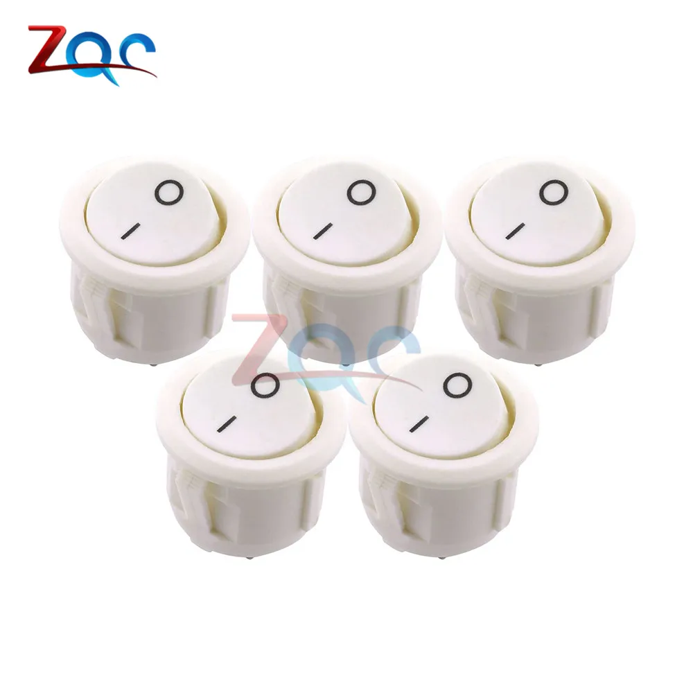 5PCS/Lot KCD1-105 Round Rocker Switch 6A 250V AC 10A/125V AC 2 Pin ON/Off Power Switch SPST White Button