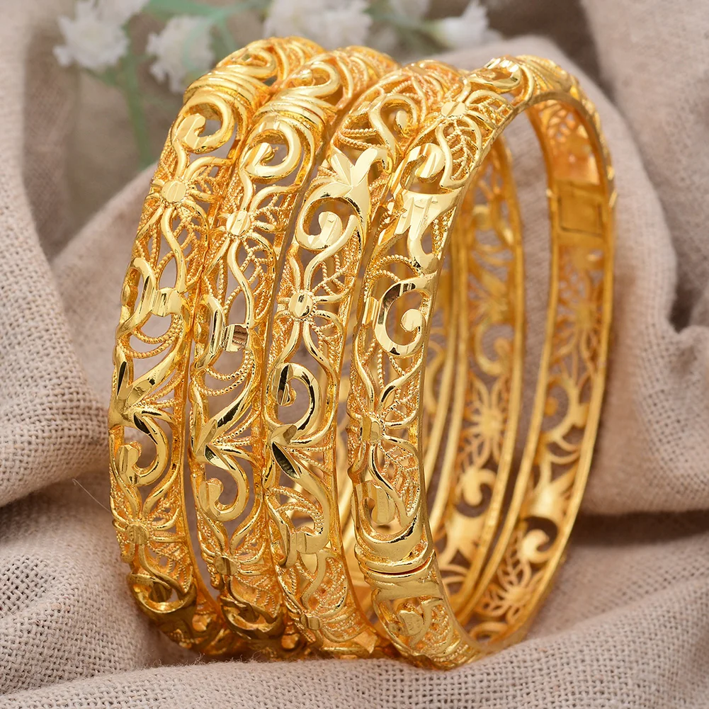 

4pcs/Lot Dubai 24k Gold Color Bangles For Women African Bridal Wedding Jewelry Gifts