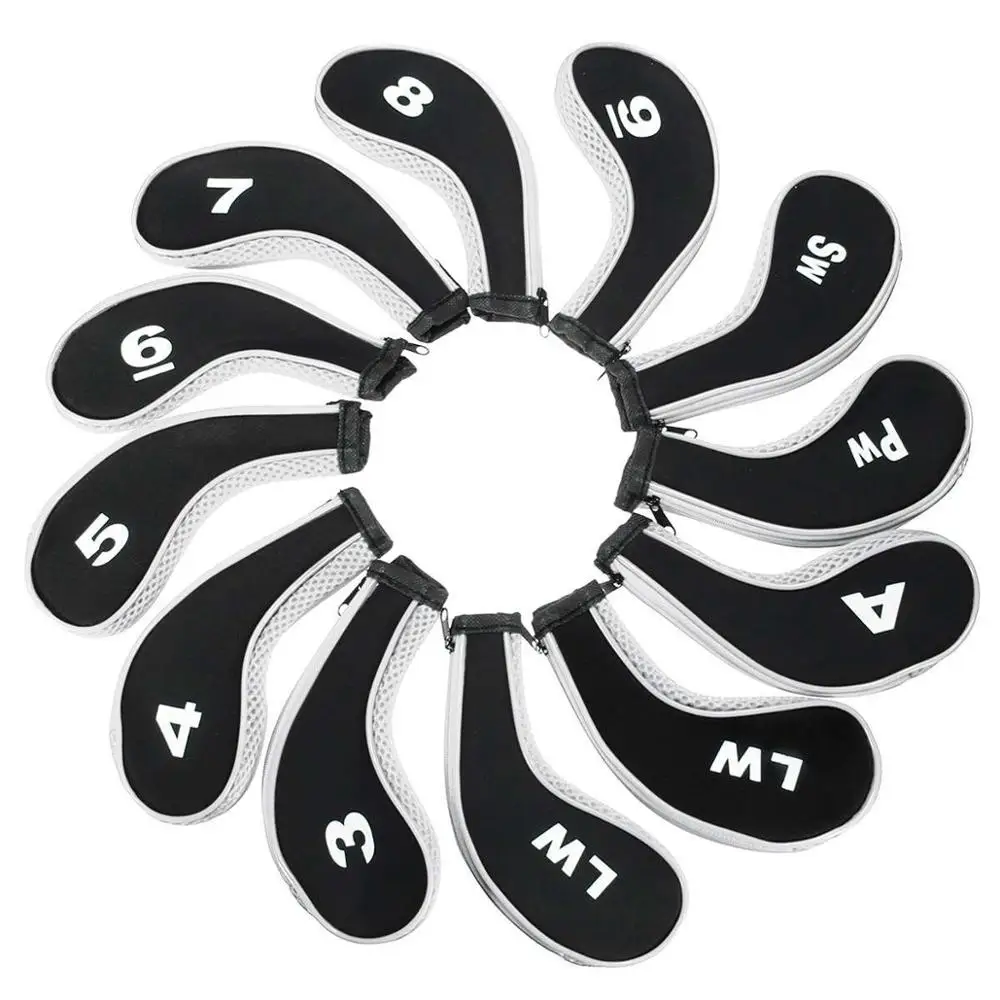 12Pcs/set Golf Clubs Iron Head Covers Headcovers with Zipper Long Neck