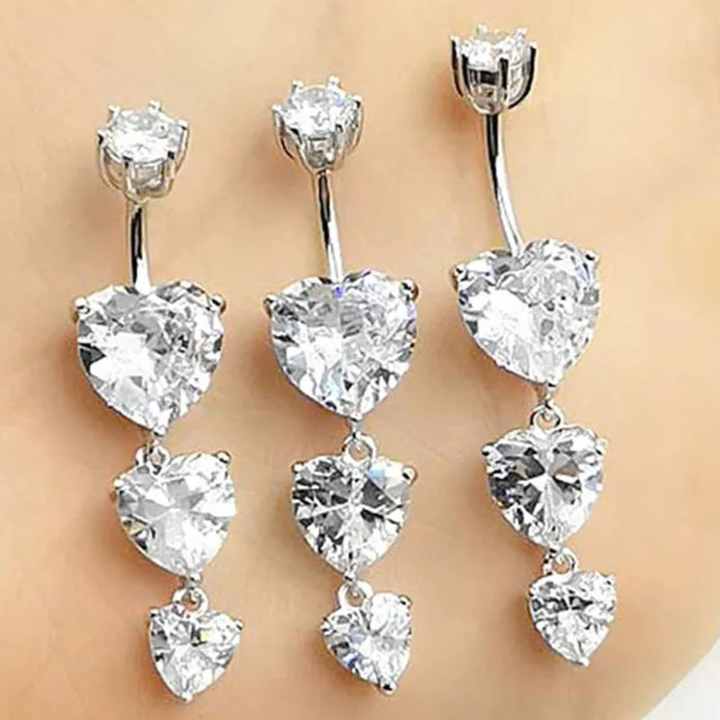 Heart crystal 925 silver Belly navel button Ring Body Piercing jewelry for women anti-allergy