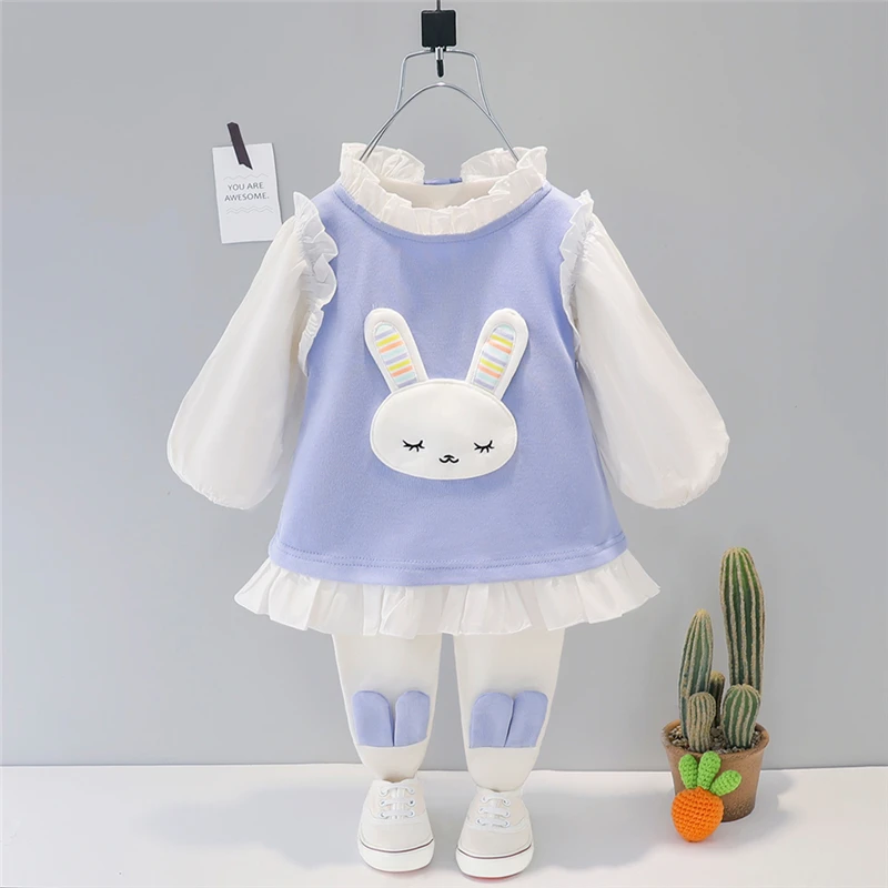 

Girls Clothing Sets Spring Autumn Baby Rabbit Lace T Shirt Pants Children Kids Clothes Cartoon Toddler Infant Casual Outfit