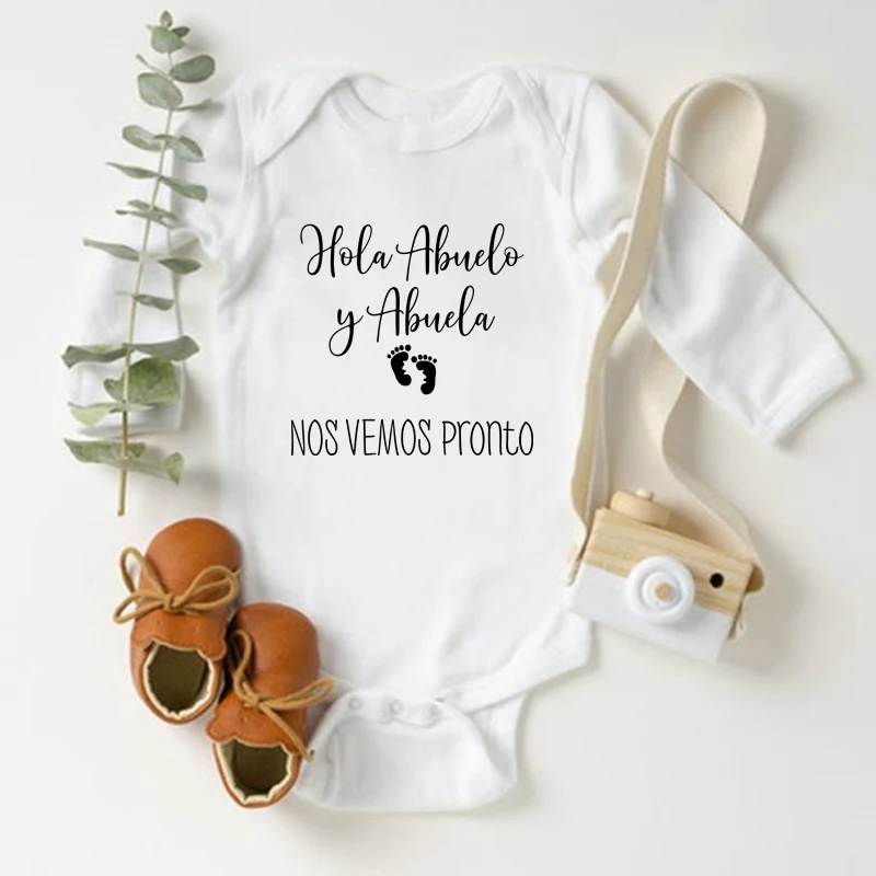 Hola Abuelo y Abuela Nos Vemos Pronto Newborn Baby Bodysuit Cotton Long Sleeve Infant Rompers Body Baby Boys Girls Ropa Clothes