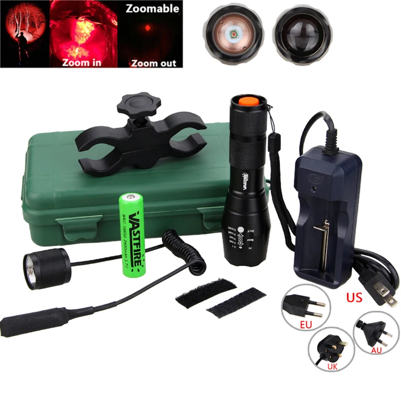 

Tactical 5000lm Zoomable Flashlight Green/Red/White LED Hunting Weapon Light+Rifle Rail Scope Mount+18650+Switch+Charger