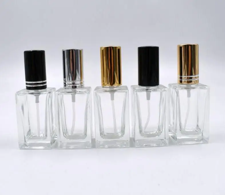 15ml Square Glass Perfume Atomizer, Empty Parfum Bottle Silver Gold Black Cap, Cosmetics Spray Bottles Wholesale