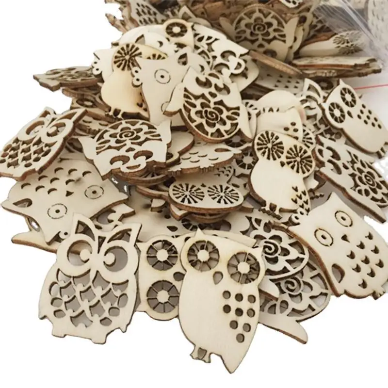 10PCS Natrual Wooden Owl Shaped Ornaments Unfinished Blanks DIY Crafts Scrapbooking Wood Slices Handmade Accessories