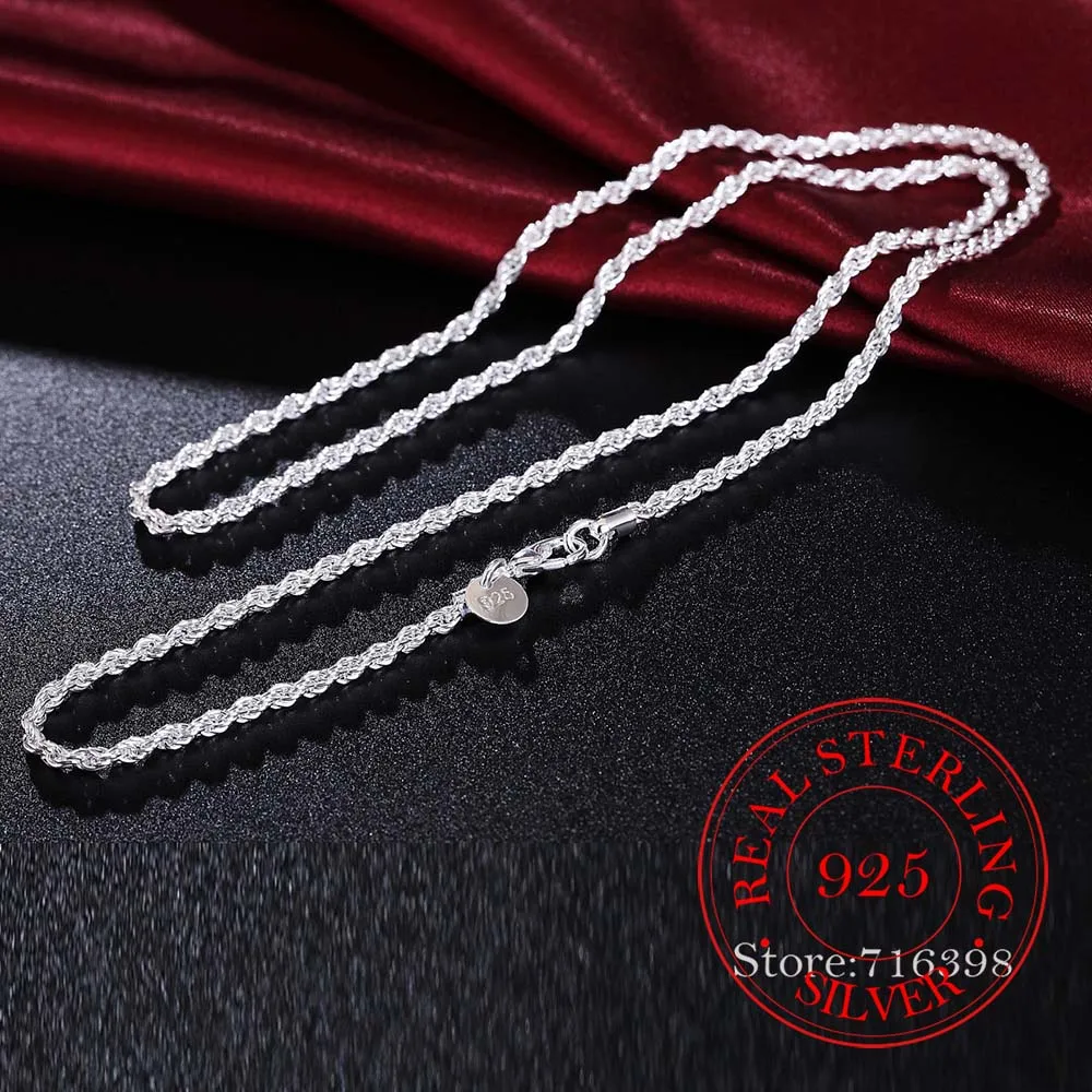 Real 100% 925 Sterling Silver Men\'s Fine Jewelry 3mm Twisted Rope Chain Necklace For Women 16-30inch Charm Necklaces Collar