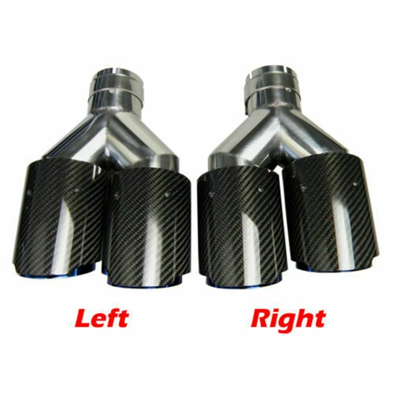 

car modified double/Dual tube stainless steel exhaust pipe tail muffler shape for e90 glossy black blue carbon fiber 2pcs