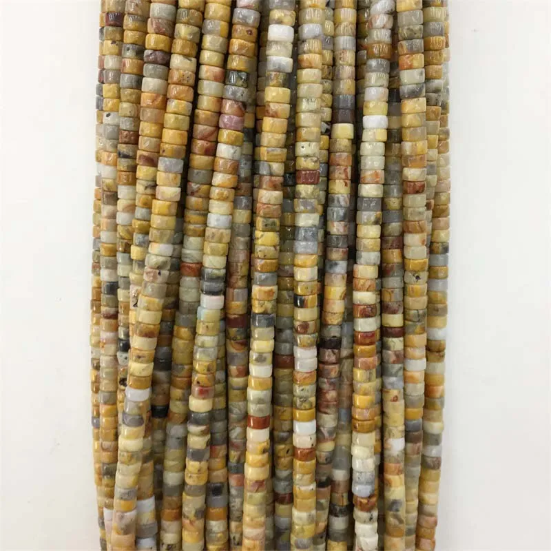 2*4mm Heishi Yellow Mexico Crazy Agate Jade Gemstone Small Natural Stone Rondelle Seed Spacer Little Bead for Jewelry Diy