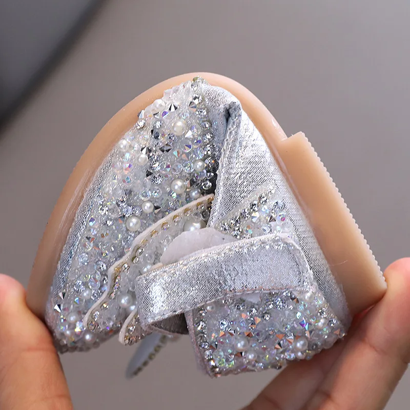 Autumn Girls Leather Shoes Princess Square Rhinestone Bow Single Shoes Fashion Children Performance Wedding Shoes G14