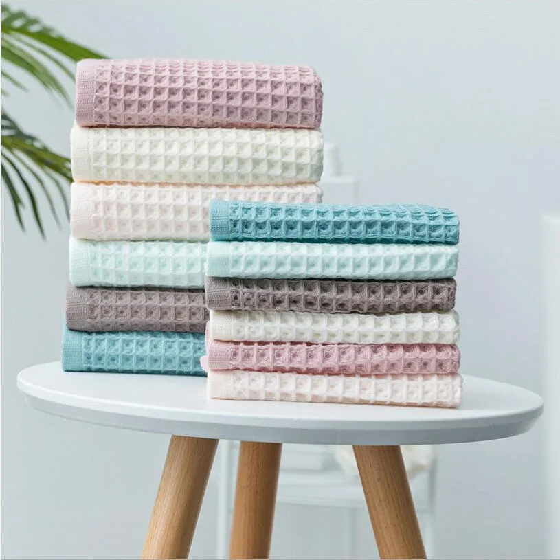 6 color optional 40s super soft waffle cotton towel 35*75cm walf checks adult solid color hand face towel