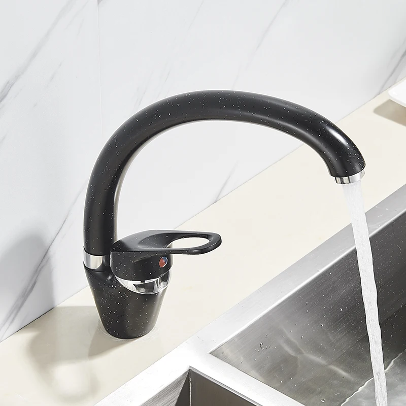 Shinesia Black with Dots Kitchen Faucet Kitchen Sink Faucet Single Handle 360 Degree Rotation Hot Cold Water Mixer Taps