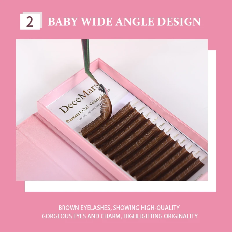 DeceMars L LC LD LU M Brown Color yelash extension PBT Mink Eyelash Extension for Grafting L Shaped lashes 8-15mm