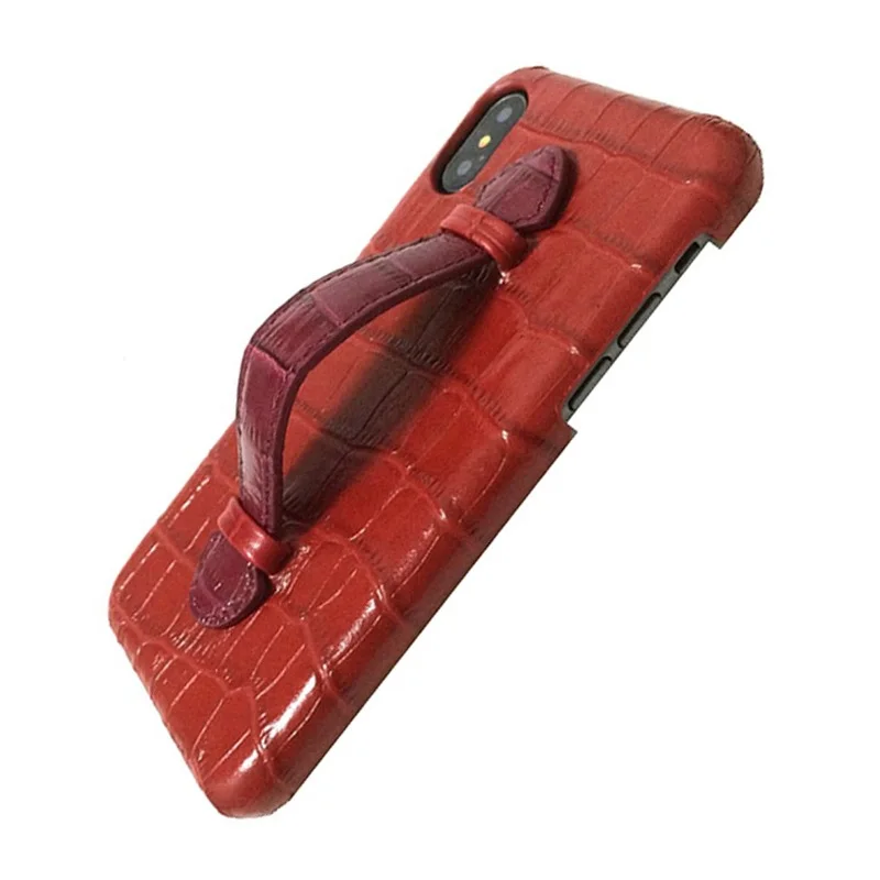 Solque Genuine Leather Strap Handle Case For iPhone X XS Max XR 10 Luxury Crocodile Phone Cover Women Red Dural Color Slim Cases