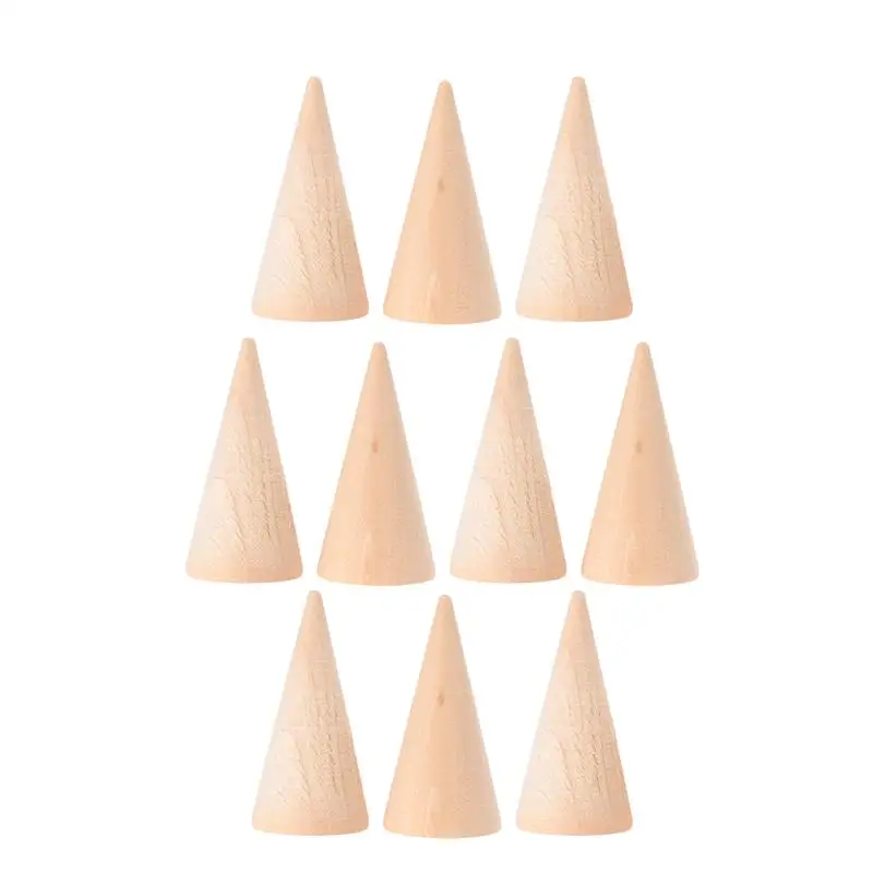 10pcs DIY Cone Unpainted Wooden Cone Shape Ornamnet Craft Accessories Cone Geometry Ornaments Simple Accessories