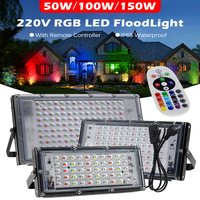 LED Flood Light Outdoor Waterproof 50W 100W 150W 220V Remote Landscape RGB Lighting Spotlight With EU Plug Garden Decor Light