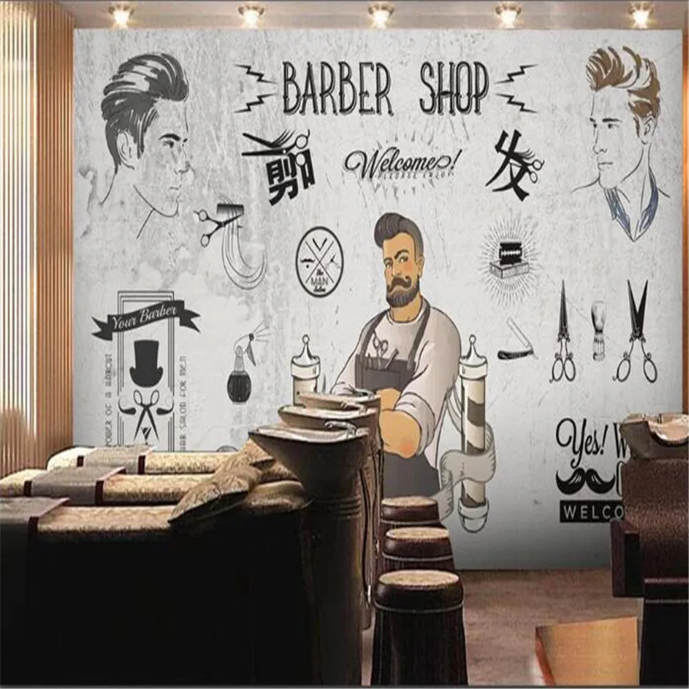 

Milofi custom large wallpaper mural European and American trend barber shop beauty shop cement wall background wall