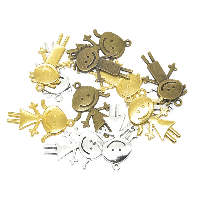 6pcs New style Boy and Girl Charms Alloy Metal Couples Pendants For DIY Handmade Jewelry Accessories Making 35*20mm 35*24mm