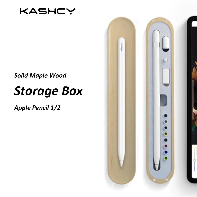 

KASHCY Solid Wood Maple Pencil Storage Box For Apple Pencil 1/2 generation accessories Tray