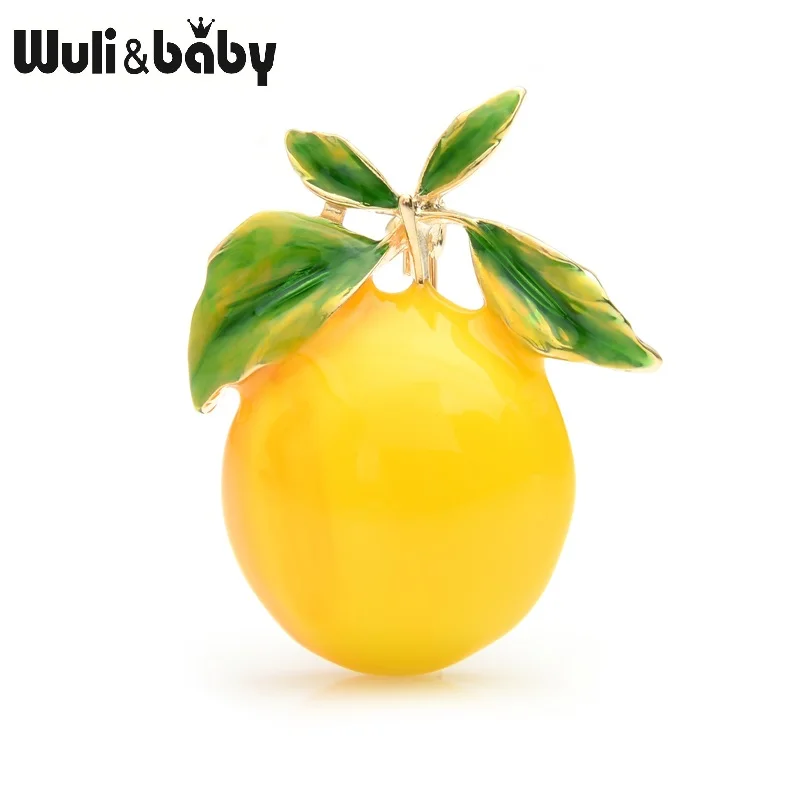 Wuli&baby Enamel Yellow Lemon Brooches Women Alloy Orange Party Causal Brooch Pins Gifts