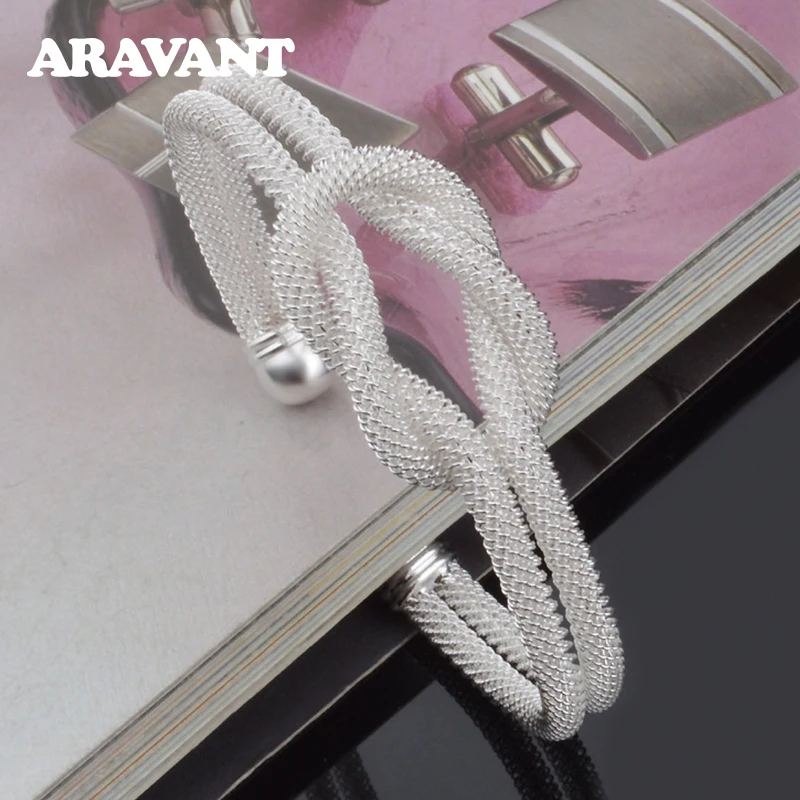 

925 Silver Twisted Weave Open Bracelet Bangles For Women Wedding Jewelry Gifts